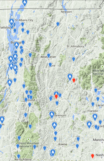Sightings of Great Horned Owls reported to Vermont eBird in March. 