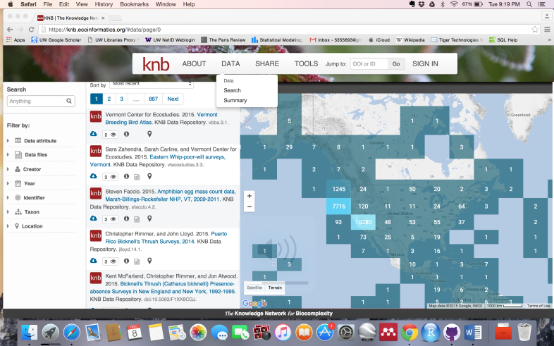 Post data-hackathon, VCE data sets cover the front page of the KNB data repository.