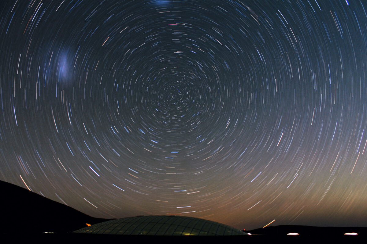 Stars circle over the Residencia at Cerro Paranal. 