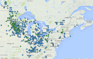 Midland Clubtail locations from Odonata Central. 