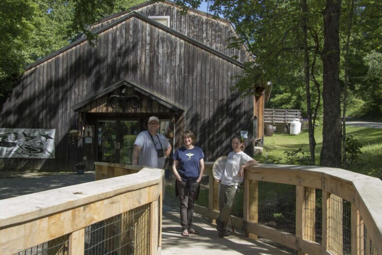 Kent McFarland, Erin Talmage (Executive Director Birds of Vermont Museum), and Sara Zahendra ready for a pollinator garden tour.