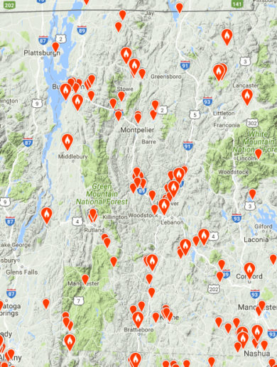 Locations of Common Nighthawks reported to Vermont eBird this month. Click on the map to visit Vermont eBird and explore the map.