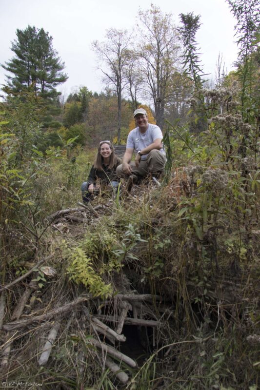 Sara and Kent on the huge old lodge before crawling inside. 