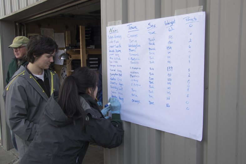 Harvested deer are recorded on the station poster for hunters to compare when they visit. © K.P. McFarland