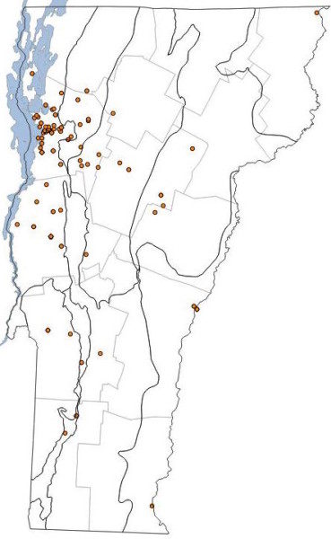 Known historic locations. Biophysical regions depicted by black lines and counties by gray lines.