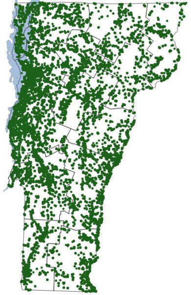 All locations where birds were reported to Vermont eBird in 2016.