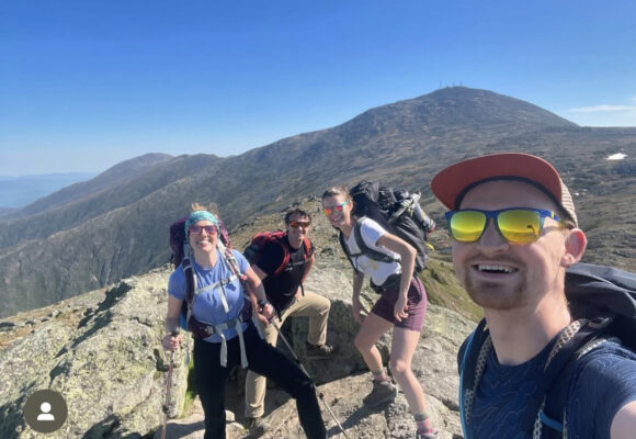 VCE Science to Policy manager Emily Anderson hikes the Presidential Range in the White Mountains with her husband and friends.  &copy; © Sean Taylor